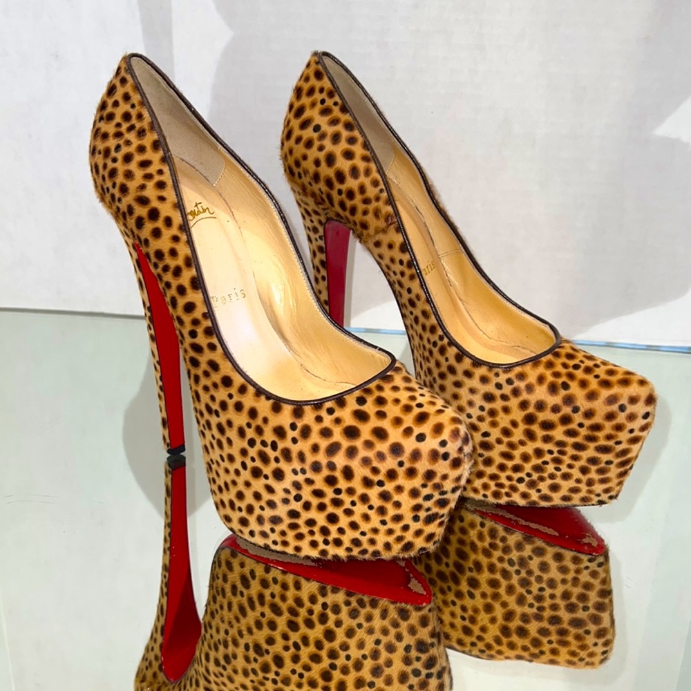 Christian Louboutin Cheetah Pony Half Daffodils 160 Platform Pumps (Size 39.5)